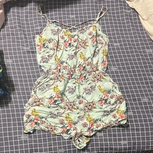 Divided Floral Print Romper with Strappy Design